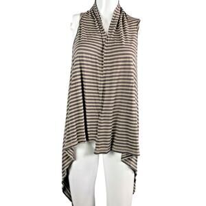 Bobi Cardigan Women Sz S Brown Striped Cotton Knit Sleeveless Angled Hem Sweater